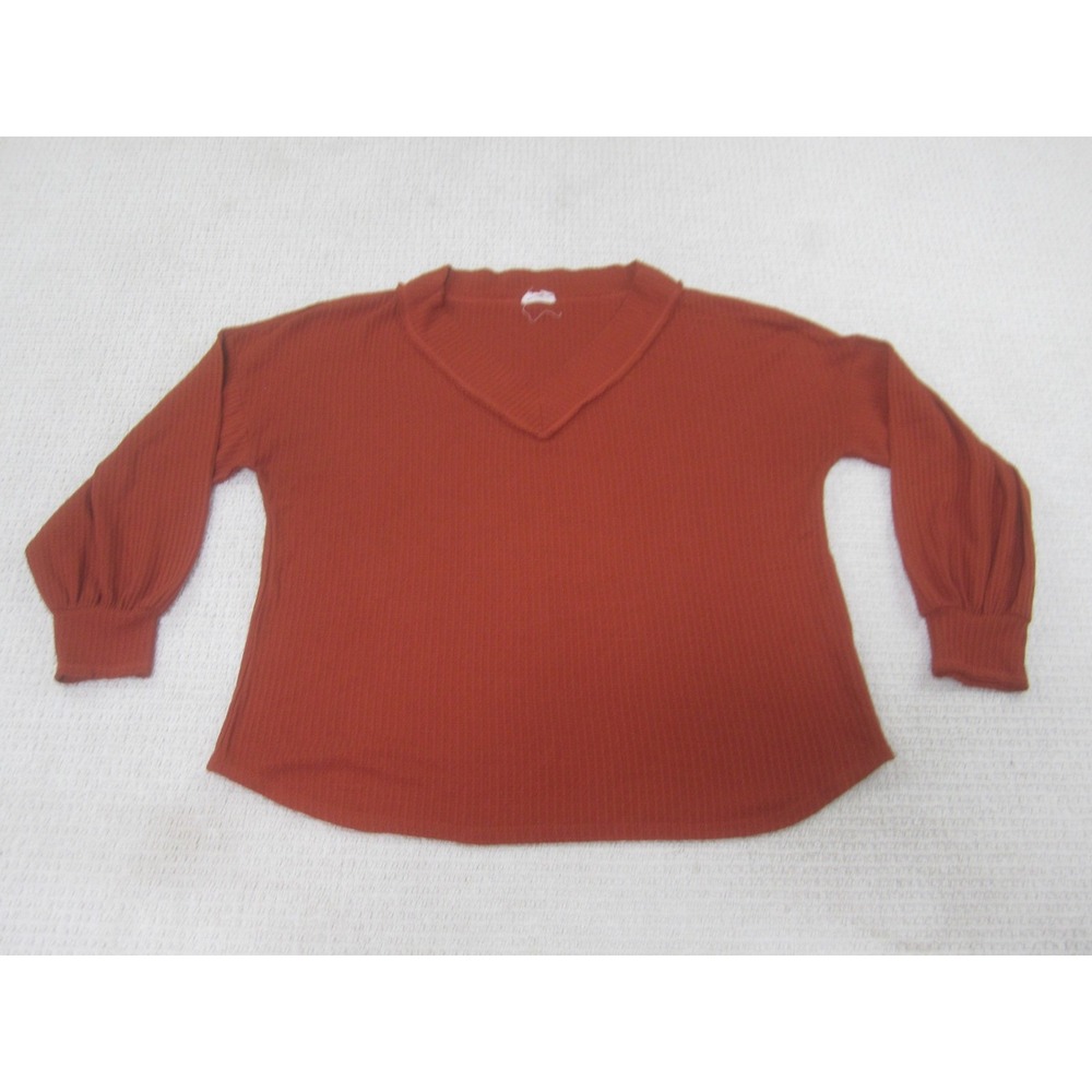 BiBi Sweater Womens Large Rust Red V Neck Ribbed Knit Long Sleeve Pullover Top